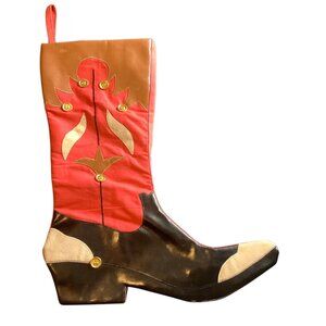 Vtg Western Cowboy Cowgirl Boot Shape Christmas Stocking Appliqué Design 19"x13"